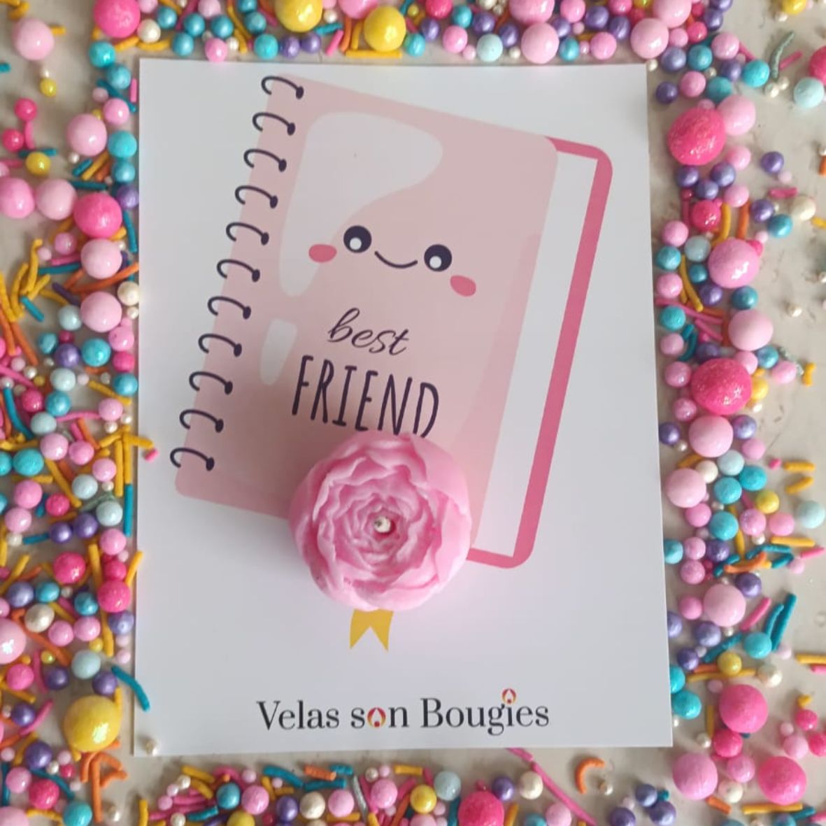 peonia botón  baby con tarjeta